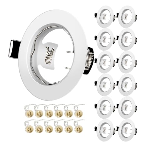 Tofisr Einbaustrahler GU10 Set, Spot Einbaurahmen Rund Matt Weiß, Lochdurchmesser 55mm-70mm, Einbauleuchte Einbaurahmen Optik, Inkl. GU10 Fassung für LED oder Halogen - Keine Lichtquelle, 12 Stück von Tofisr