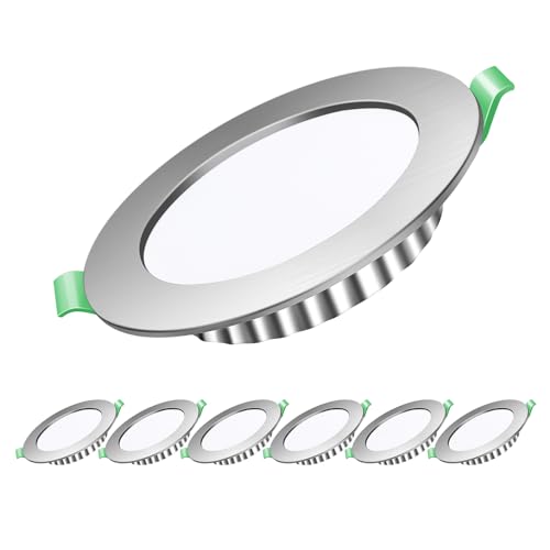 Tofisr LED Einbaustrahler 230V Flach,5W LED Spots Kaltweiß 6000K,Rund Nickel Gebürstet Einbauleuchten Deckenspots,Slim Deckenstrahler,Einbauspots für Küche Wohnzimmer, 6er Set von Tofisr