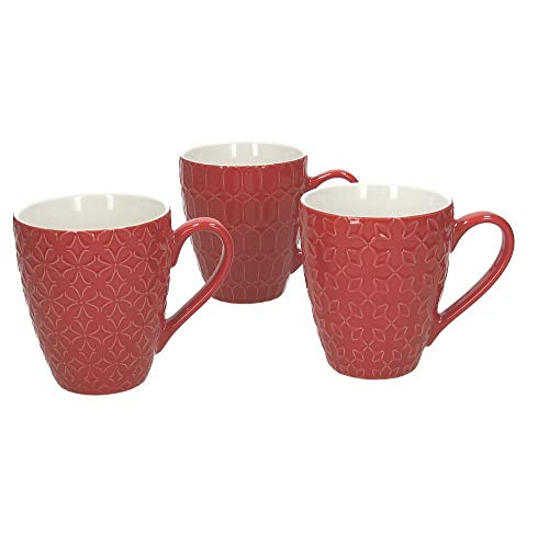 Tognana 6er Set Kaffeebecher/Becher/Mug aus Keramik, 420 ml, in Kubik rot, mit unterschiedlichen Strukturen in der Oberfläche von Tognana