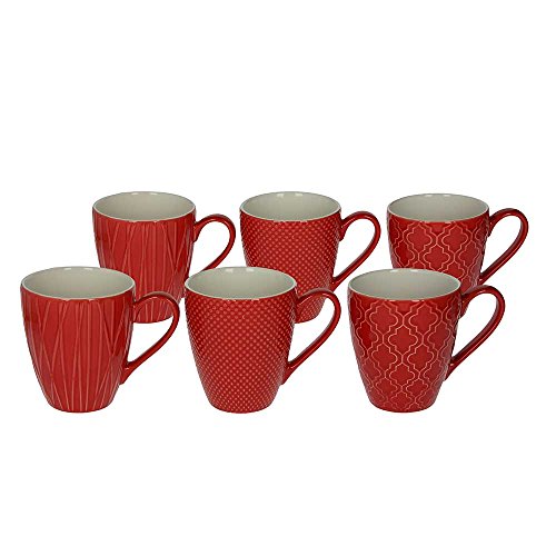 Tognana 6er Set Kaffeebecher/Kaffeetasse/Becher/Mug aus Keramik, 350 ml, in rot, mit unterschiedlichen Strukturen in der Oberfläche von Tognana
