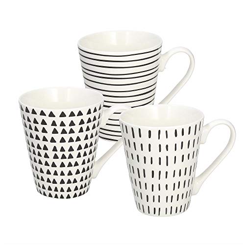 Tognana 6er Set Kaffeebecher/Mug Graphic aus der Serie Metropolis, Weiss-schwarz, 320 ml Volumen/Becher, modernes Design, aus Porzellan von Tognana