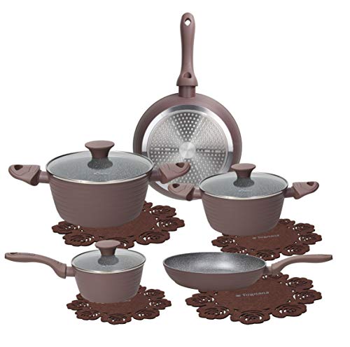 Tognana Cooking Circle Cacao Antihaft-Topf- und Pfannen-Set mit 2 Pfannen, 3 Kochtöpfe, 3 Kochtöpfe, 8 Stück, Aluminium, Braun von Tognana