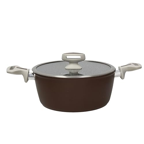 Tognana Pearlbrown Stone Kasserolle mit 2 Griffen 20 cm mit Deckel, Aluminium geschmiedet, braun von Tognana