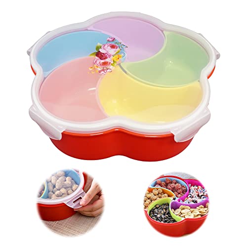 Snacks-Aufbewahrungstablett Snack Aufbewahrungsbox mit Deckel Blumenform Snack Serviertablett Blumenforme SüßIgkeiten Box Herausnehmbaren Fächern mit Deckel Kunststoff 5 Zellen Trockenfruchtteller von TogtherKings