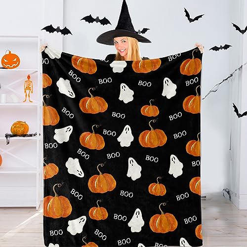 Togvu Schwarz Halloween Decke, Malerei Kürbis Geist Boo Kuscheldecke, Halloween Deko Sofadecke, Waschbar Herbst Wohndecke Couchdecke Überwurfdecke 125x150cm für Schlafzimmer Wohnzimmer Bett Sofa von Togvu