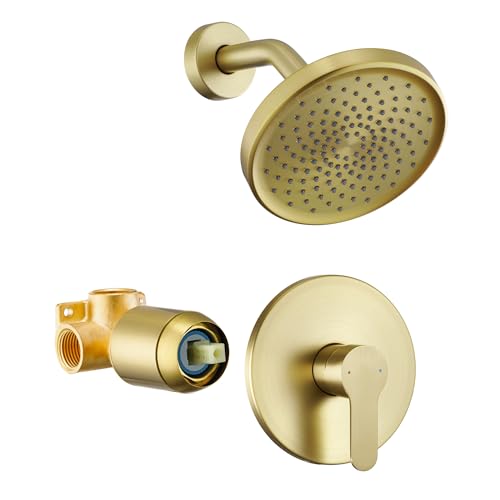 Tohlar Gold Duscharmatur-Set mit Ventil, Einhebel-Bade-Duscharmatur-Set mit 15,2 cm Regenduschkopf, gebürstetes Gold von Tohlar
