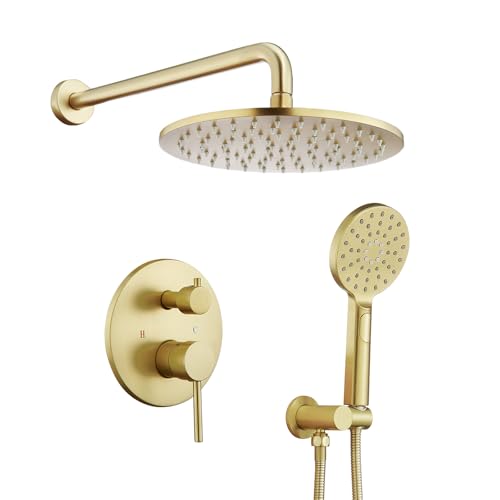 Tohlar Gold Duscharmatur-System, Hochdruck, 25,4 cm, Regenduschkopf und 3-stufige Handbrause Combo, Wandmontierter Duschkopf und Griff-Set, Ventilkörper und Verkleidung im Lieferumfang enthalten von Tohlar