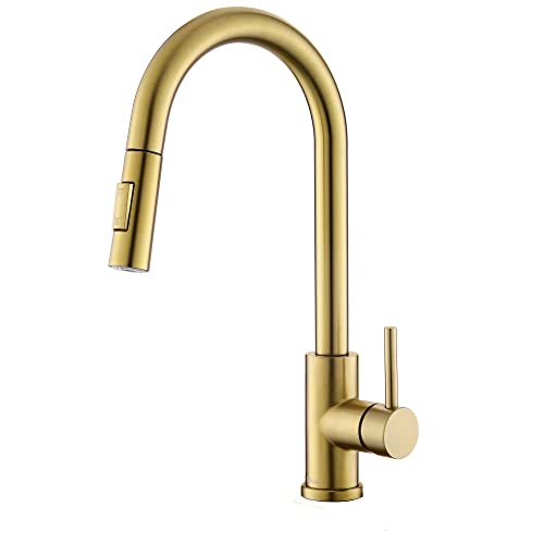 Tohlar Gold Wasserhahn Küche, Gebürstetes Gold Küchenarmatur mit Ausziehbare Brause, Hochdruck Mischbatterien für Küche Moderner Edelstahl Spültischarmatur von Tohlar