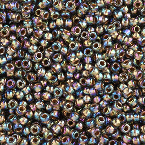 Toho Rundperlen, Samenform, 2.1mm #999 "golden ausgekleidet, regebogen scharz diamantfarben", 8 Gramm Röhre von Toho