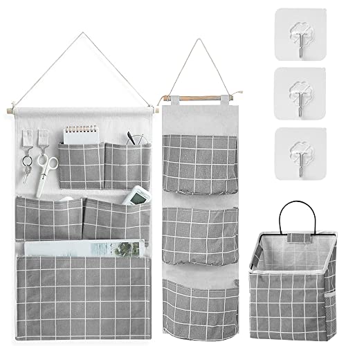 Tohoee 3 Stück Hängetasche Wand Hängend Faltbares Wasserdichter Hängender Organizer mit 3 Selbstklebender Haken für Kinderzimmer Schlafzimmer Badezimmer Wandschränke von Tohoee