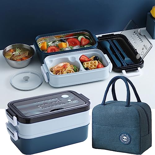 Tohoee 304 Edelstahl Bento Brotdose mit Suppenschalen Lunchbox mit Fächern 2 Lagen Brotdosen mit Gabel Löffel und Isolierung Taschen Geeignet für Büro Picknick Schule Erwachsene von Tohoee