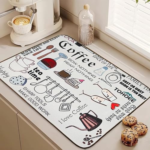 Tohoee 45 X 60cm Abtropfmatte aus Küchentheke Mikrofaser Geschirrtrocknungsmatte Schnelles Trocknen Maschinenwäsche Hitzebeständige Matte Trockenmatte für Küchentheke Tischplatte, Arbeitsplatte Küche von Tohoee