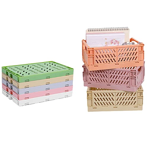 Tohoee 5er-Set Mini Klappkorb Körbe Stapelbare Kunststoff Aufbewahrungskiste 15 x 9.8 x 5.7cm Zusammenklappbarer Organizer für Zuhause Küche Klassenzimmer Schlafzimmer Badezimmer Büro von Tohoee
