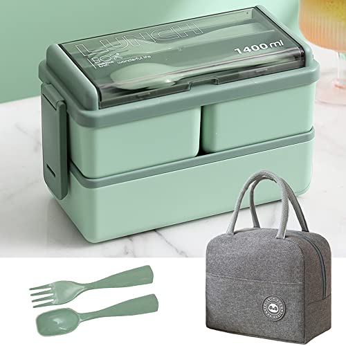 Tohoee Brotdose Kinder mit Fächern Lunchbox Erwachsene Mikrowelle verfügbar Bento 2 Lagen Brotdosen Kinder Mit Gabel Und Löffel Und Isolierung Taschen Geeignet für Büro Picknick Schule Erwachsene von Tohoee
