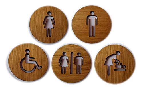 Toilettenschild Hinweisschild aus Eiche geölt - selbstklebend von Toilettenschild Hinweisschild aus Holz LVA-Onlinehandel