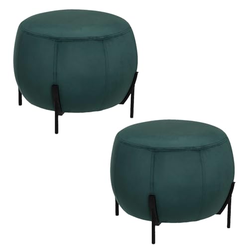 Toilinux.com 2 Design-Hocker, Velours, Calabaza – Ø 44 x H 35 cm – Smaragdgrün von Toilinux.com