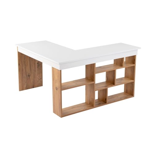 Toilinux.com Eckschreibtisch mit Regalböden aus Holz Vesper – Weiß und Braun Toilinux.com Eckschreibtisch mit Regalböden aus Holz Vesper – Weiß und Braun von Toilinux.com