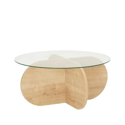 Toilinux.com Luminix Couchtisch, rund, aus Glas und Holz, Beige von Toilinux.com