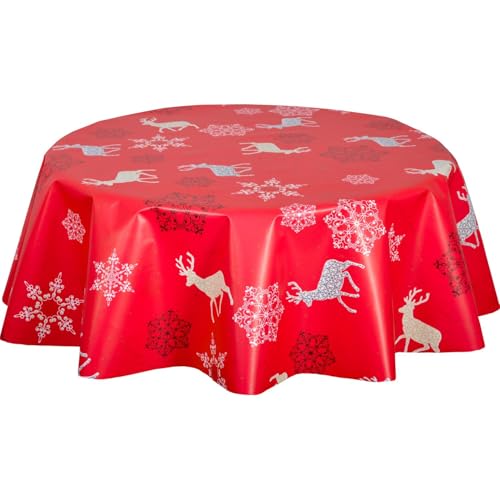 Toilinux.com Wachstischdecke Rentier – Durchmesser 135 cm – Rot von Toilinux.com
