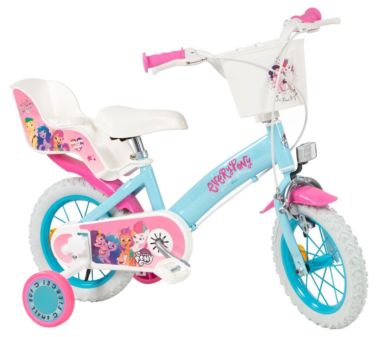 Toimsa Bikes Kinderfahrrad 12 Zoll Kinder Mädchen Fahrrad Kinderrad Rad Bike My Little Pony 1297, 1 Gang, Puppensitz, Korb, Stützräder von Toimsa Bikes