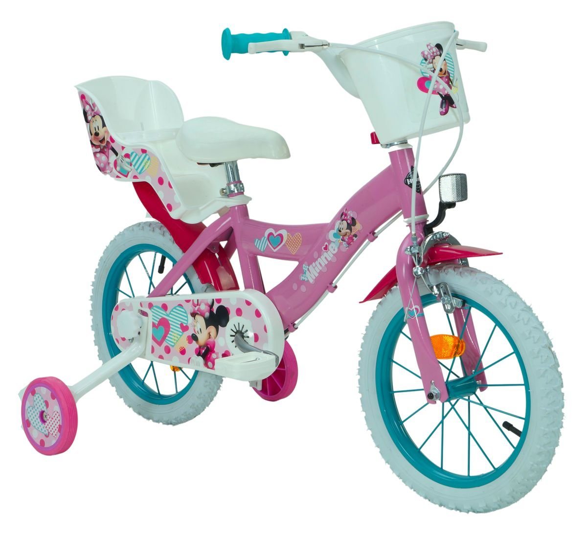 Toimsa Bikes Kinderfahrrad 14 Zoll Kinder Mädchen Fahrrad Mädchenfahrrad Rad MINNIE Mouse 613, 1 Gang, Puppensitz, Korb, Stützräder von Toimsa Bikes