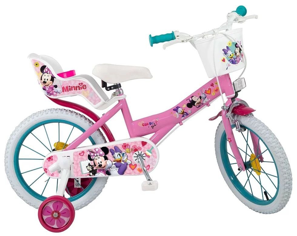 Toimsa Bikes Kinderfahrrad 14 Zoll Kinder Mädchen Fahrrad Rad Bike MINNIE Mouse Maus Toimsa 613, 1 Gang, Puppensitz, Korb, Stützräder von Toimsa Bikes