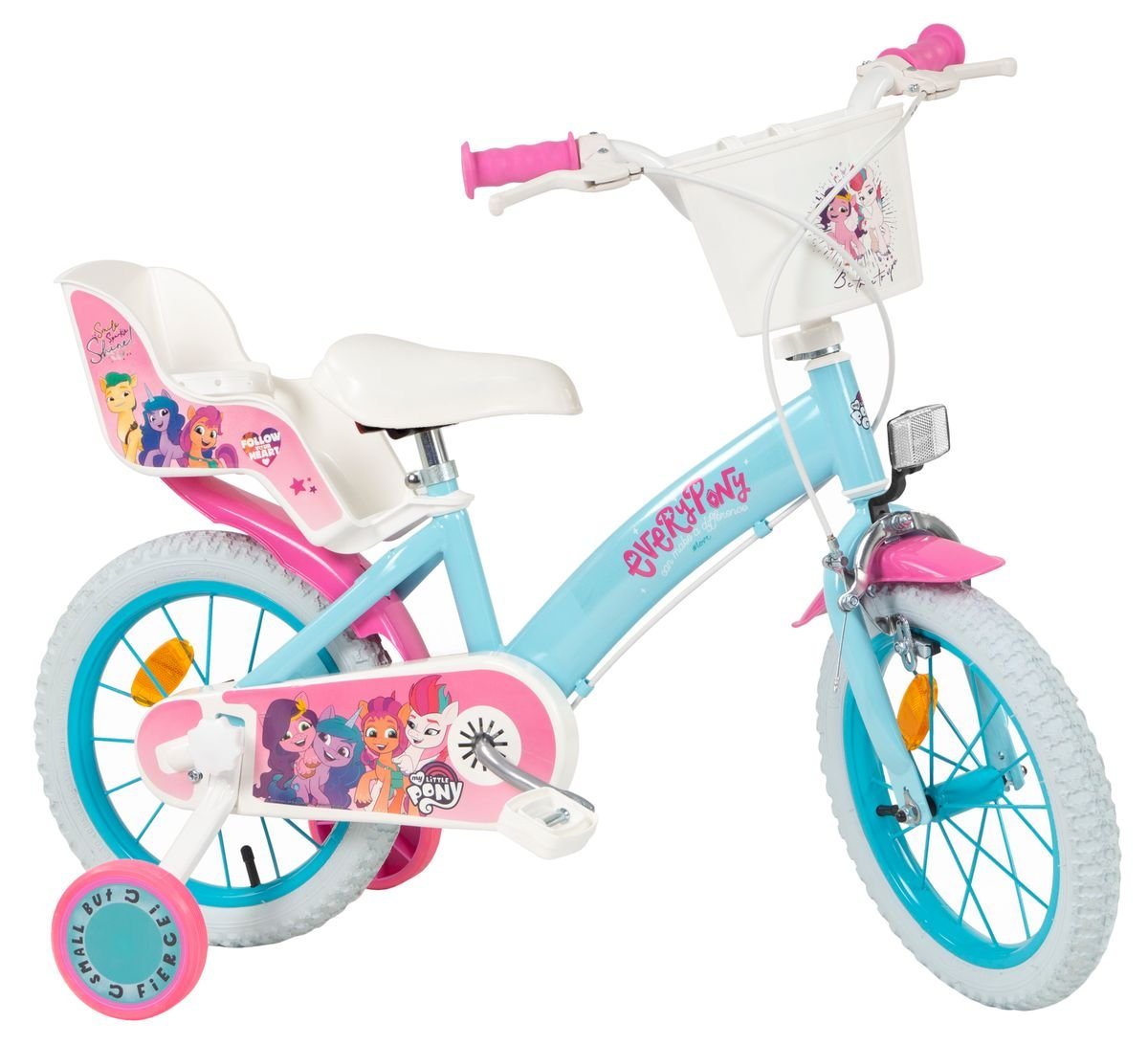 Toimsa Bikes Kinderfahrrad 16 Zoll Kinder Mädchen Fahrrad Kinderrad Rad Bike My Little Pony 1697, 1 Gang, Puppensitz, Korb, Stützräder von Toimsa Bikes