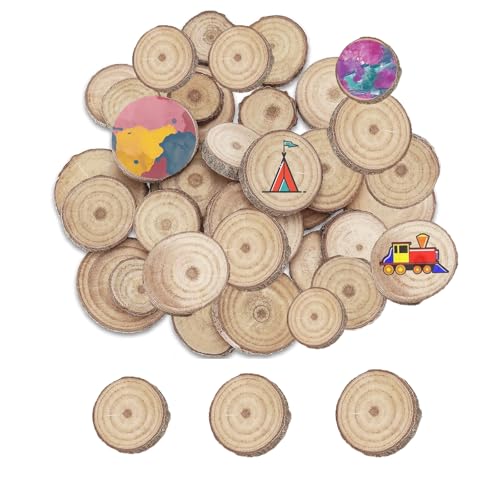 50 Stücke Holzscheiben Klein, 4-5cm Durchmesser Holz Log Scheiben, Runde Naturholz Baumscheiben Ohne Loch, Unvollendete Holzkreise für DIY Basteln Hochzeit Weihnachten Dekoration von Toionmm