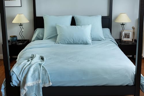 Kissenbezug Ferret aus gewaschener Baumwolle, 65 cm x 65 cm, Größe Mond, Blau von Toison d’or