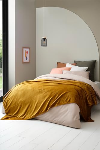 Toison d'or Decke Velvet Microvelours Polyester, einfarbig, 240 cm x 260 cm, Honigfarben von Toison d’or