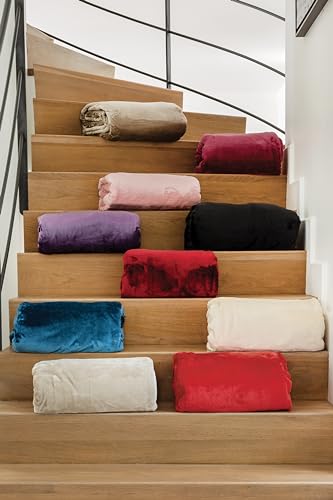 Toison d'or Decke Velvet Microvelours Polyester, einfarbig, 240 cm x 260 cm, Kieselstein von Toison d’or