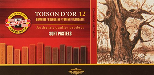 12 Soft "Toison D'or" Pastell-Carrékreiden / Zeichenkreiden "BRAUNtöne" von KOH-I-NOOR