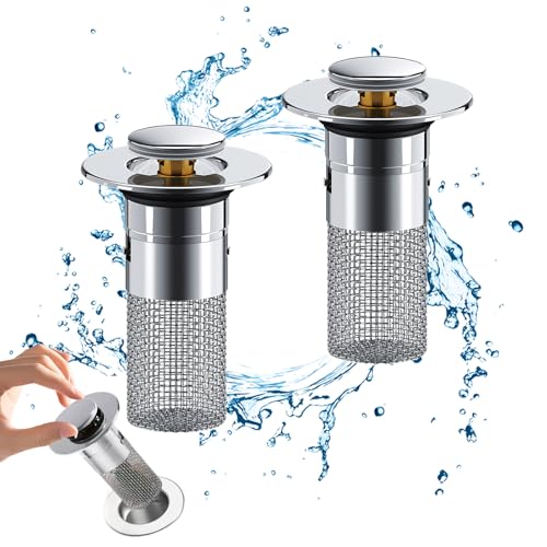Toivize 2 Stück WaschbeckenstöPsel, Abflussstopfen Waschbecken für 34-40mm Abfluss Ablauf, Abflussstopfen Waschbecken mit Haarsieb, Universal Pop Up Abflusssieb Dusche Schnell Ablaufend von Toivize