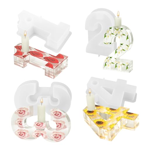 Toivize Zahlen Kerzenständer Silikonform, DIY Silikonform 1-4 Zahlen Kerzenhalter Form Silikonform Weihnachten Dekorative Tischdekorationen Moulds von Toivize