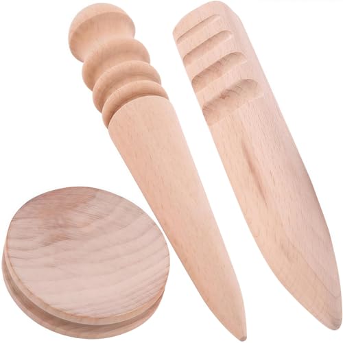 3-in-1 Leder Kantenpolierer, Lederkanten Polierer Set, Holz Leder Handwerk Rand Slicker, Multi-Size Burnisher, Runde Multi-Größe Burnisher, DIY Lederhandwerk Arbeiten Handwerkzeug (Runde/Runde/Flache) von Tokaneit