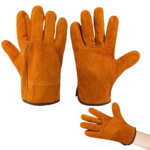 2 Pieces Schweißerhandschuh Rindspaltleder, Leder Arbeitshandschuhe, Gartenhandschuhe Dornenfest Leder, Fire Beständig, für Grill, Schweißen, Industrie Bau und Gartenarbeit, Gelb von Tokaneit