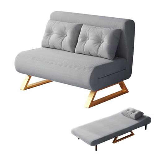 3 in 1 Schlafsessel, Schlafsofa mit Bettfunktion, Latex Klappbarer Relaxsessel mit 5-Fach Verstellbarer Rückenlehne Liegestuhl & Kissen, Gästebett Sesselbett für Wohnzimmer Schlafzimmer (Grau) von Tokenhigh
