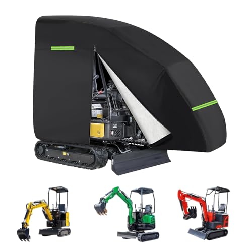 Baggerabdeckung,Minibagger Abdeckplane für Minibagger 800-1600kg,Wasserdicht 420D Oxford-Gewebe mit Reißverschluss Reflektierenden Streifen Elastischer Saum,Regen Schnee Staub Laub UV-Schutz (Schwarz) von Tokenhigh