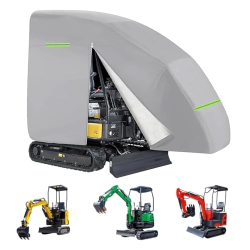 Baggerabdeckung,Minibagger Abdeckplane für Minibagger 800-1600kg,Wasserdicht 420D Oxford-Gewebe mit Reißverschluss Reflektierenden Streifen Elastischer Saum,Regen Schnee Staub Laub UV-Schutz (Silber) von Tokenhigh