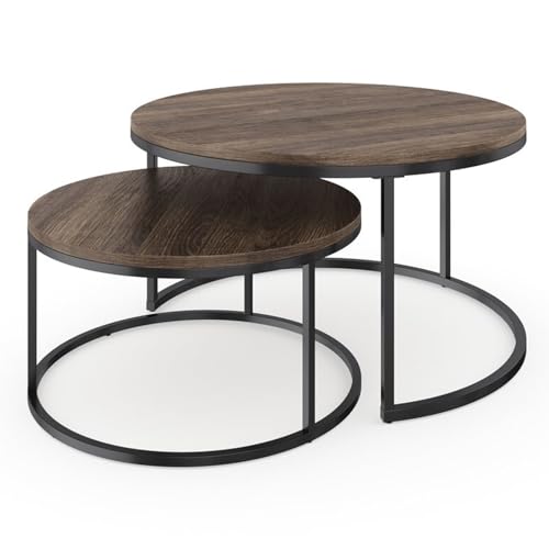 Beistelltische 2er set Modern Couchtische mit Goldfarbene Tischbeine, Kaffeetisch im 2er Set klein Satztisch 2-TLG mit Metallsockel, Tischplatte mit weißem Marmormuster, Wohnzimmertische (Braun) von Tokenhigh