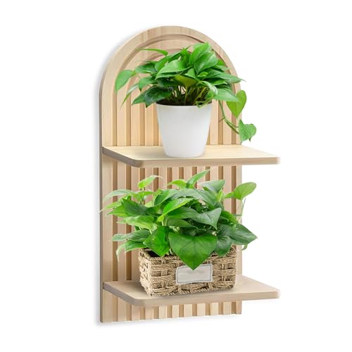 Tokenhigh Boho Regenbogen Wandregal Holz, Boho Wanddeko 1 Stück Holz Wand Regale Deko, Klein Pflanzregal für Schlafzimmer Wohnzimmer (1, halbrund B) von Tokenhigh