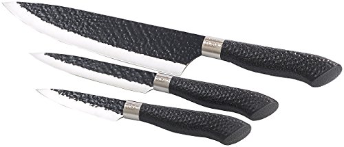 TokioKitchenWare Küchenmesserset: 3-tlg. Messerset, Antihaft-Beschichtung, Hammerschlag-Design (Fleischmesser, Koch Messer, teilige) von TokioKitchenWare