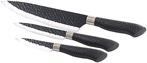 TokioKitchenWare Knives: 3-tlg. Messerset, Antihaft-Beschichtung, Hammerschlag-Design (Koch-Messer, Küchenmesser, Kitchen) von TokioKitchenWare
