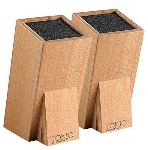 TokioKitchenWare Messer-Ständer: 2er-Set Universal-Messerblöcke aus Holz mit Borsteneinsatz (Aufbewahrungen für Messer, Küchenmesser-Block, Messerblock ohne) von TokioKitchenWare
