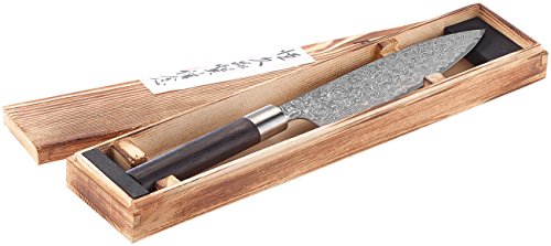 TokioKitchenWare Küchenmesser Damast: Handgefertigtes Marken-Damast-Chefmesser mit 19-cm-Klinge (Kuechenmesser, Santoku-Damast-Messer, Geschenkideen) von TokioKitchenWare