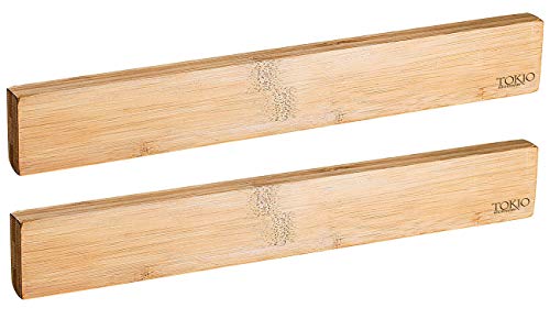 TokioKitchenWare Magnettafel für Messer: 2er-Set originelle Messer-Magnetleisten aus echtem Bambus-Holz (Magnetstreifen für, Küchenmesser Magnetleiste) von TokioKitchenWare