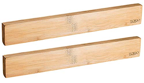 TokioKitchenWare Messerleiste: 2er-Set originelle Messer-Magnetleisten aus echtem Bambus-Holz (Küchen Magnetleiste, Messer-Magnet Wand, Flaschenöffner) von TokioKitchenWare