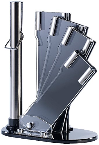 TokioKitchenWare Messer-Zubehör: Messerblock aus Acrylglas für 4 Messer u. Schleifstab (Küchenblock, Messerhalter, Keramikmesser) von TokioKitchenWare