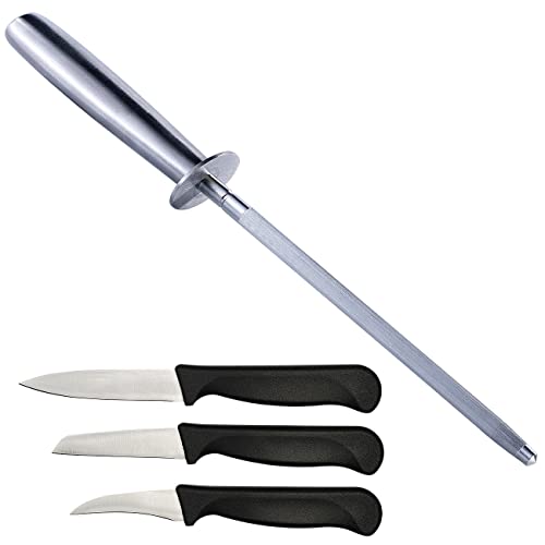 TokioKitchenWare Schärfstab: 3-teiliges Obst- und Gemüsemesser-Set mit Wetzstahl (Küchenmesser-Sets mit Wetzstahl, Schleif-Stäbe) von TokioKitchenWare