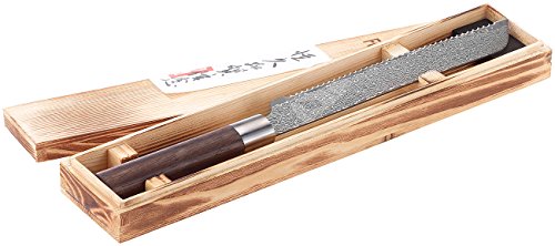 TokioKitchenWare Japanische Messer Damast: Handgefertigtes Marken-Damast-Brotmesser mit 20-cm-Klinge (Messer Damastklinge, Damaszener Stahl-Messer, Küchenhelfer) von TokioKitchenWare